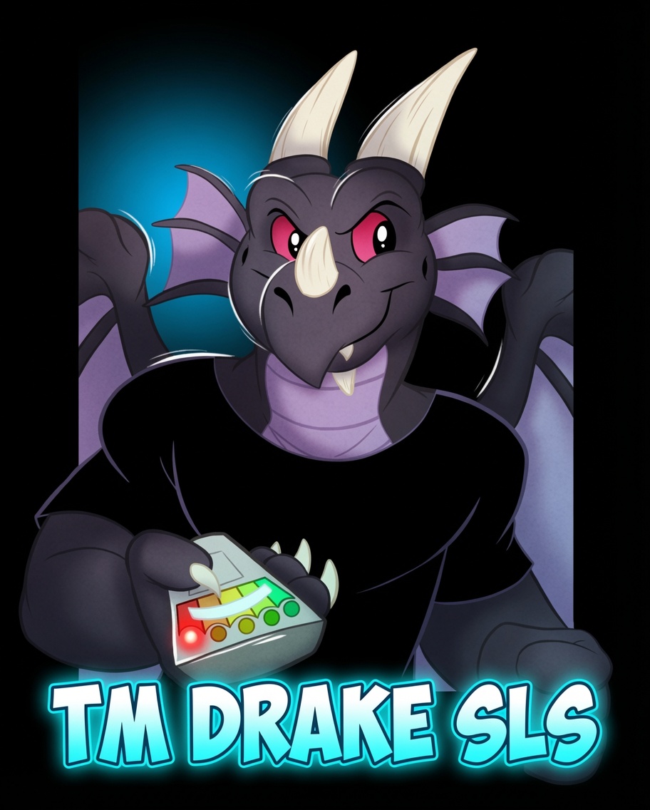 Drake the ghost-huntin’ dragon with field meter — TM DRAKE SLS